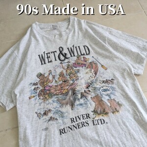 90s USA製　WET&WILD　カヌー　Tシャツ シングルステッチ　L