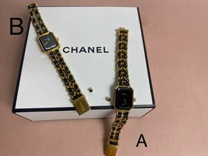 １円スタートCHANEL プルミエール　腕時計　２つセット　まとめ　ゴールド　稼働品　ブラック　レザー　エルサイズ　×2