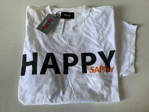 Qu780◆SAPEur サプール◆Tシャツ 半袖 HAPPY ARIGATO メンズ XLサイズ ホワイト/白 コットン100％ ロゴ プリント タグ付き 未使用