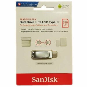 新品 SanDisk USBメモリー 256GB USB3.0対応 OTG/Type-C/Type-A兼用/高速転送 150MB/s 銀色