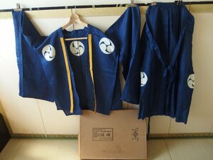 0440500s【三つ巴紋 羽織 袴】神職/箱入り/松島/藍色系/和装束/中古品