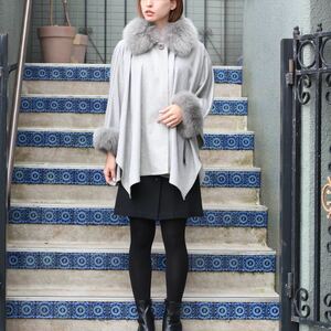 新品タグ付CASHMERE100% FOX FUR CAPE PONCHO/カシミヤ100%フォックスファーケープポンチョ