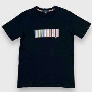 希少！ Paul Smith ポールスミス マルチ ボックスロゴ 半袖 Tシャツ L 黒 ブラック マルチストライプ ハーフスリーブ 