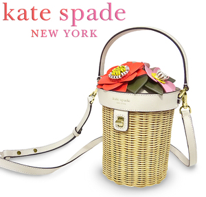 【未使用 超美品】 ケイトスペード Kate spade 籐かごバッグ ハンドバッグ 斜めがけショルダーバッグ 鞄 レザー ピンク レッド レディース