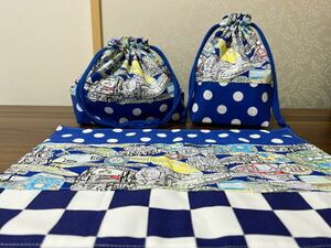 ●ハンドメイド●電車＊新幹線　お弁当袋＊コップ袋＊ランチョンマット　青