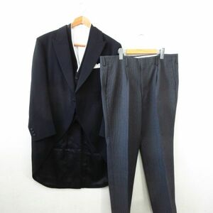 美品 FORMAL WEAR THREE-M 160cmW90cm B3/フォーマル 燕尾服 モーニングコート 正礼装 正装 結婚式 式典 ベスト付 社交ダンス 衣装/A5 59-2