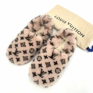 LOUIS VUITTON ルイヴィトン スリッパ ルームシューズ ミンクファー ピンク モノグラム スイートライン LV 靴 ピンク レディース 37