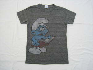 【レア】Smurf スマーフ 半袖 Tシャツ Lサイズ 霜降り グレー 染込みプリント vintage ヴィンテージ アニメ