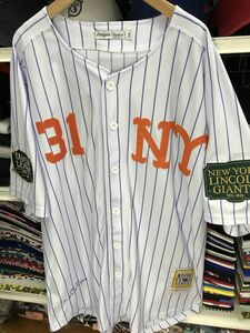 2XL 二グロリーグ NY『リンカーン ジャイアンツ』 公式 MLB ユニフォーム ボタン 正規品 31 野球 ベースボールシャツ 白 青 オレンジ