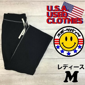 SDN4-103◆アメリカ買付◆美品【made for life】シンプル 無地 スウェットパンツ【レディース M】黒 アウトステッチ ジム ルームウェア