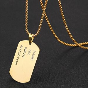 新品：ドッグ タグ ミリタリー ネックレス Dog Tag ゴールド 金色【送料無料】