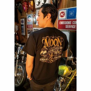 ★ムーンアイズ Tシャツ MOON Custom Cycle Shop - M 黒 MOONEYES 正規品 ムーン カスタム サイクル ショップ ピンストライプ バイカー