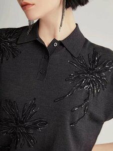 Brunello Cucinelli　ブルネロクチネリ　ポロシャツ　T-シャツ　刺繍入り　シンプル　レディース　女性　ダークグレー S