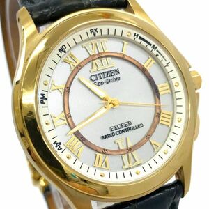 CITIZEN シチズン EXCEED エクシード Eco-Drive エコドライブ 腕時計 H430-T005705 電波ソーラー アナログ ラウンド ゴールド 動作OK