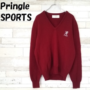 【人気】Pringle SPORTS/プリングル スポーツ スコットランド製 刺繍ロゴ ニット Vネック ボルドー サイズ38INS 97CMS/8057