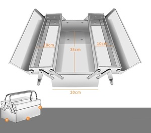 ステンレス鋼折りたたみ式 ツールボックス2段 両開き 大型 工具ケース 収納 工具収納 ツールボックスケース 大容量 工具入れ 防錆 35cm