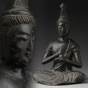 EO108 時代 仏教美術 唐金「大日如来坐像」高17.3cm 重1kg・仏像・佛像 中国古玩