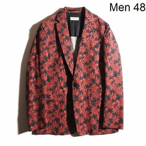 x5463P　▼DRIES VAN NOTEN ドリスヴァンノッテン▼　16SS パームツリー柄 コットン リネン 1B テーラードジャケット 黒 赤 48 春夏 rb mks