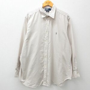 XL/古着 ラルフローレン 長袖 ブランド シャツ メンズ 90s ワンポイントロゴ ANDREW 大きいサイズ ロング丈 コットン ベージュ カーキ チェ