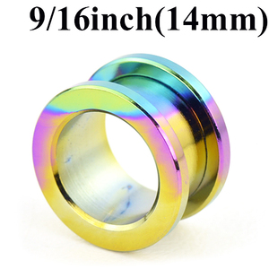 フレッシュトンネル レインボー 9/16inch(14mm) サージカルステンレス カラーコーティング シンプル ボディーピアス ロブ 9/16インチ┃