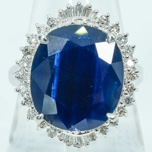 超大粒 7カラット鑑定付【D0.65ct&S7.00ct】PT900 9.9g ♯15 プラチナ レディース ダイヤ天然サファイアリング Diamond Sapphire Ring 指輪