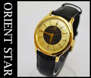 良品 ORIENT STAR AUTOMATIC 4Pダイヤ 22石 自動巻 腕時計 限定 裏スケ DG00-E0 CS オリエントスター GP ゴールド色 革ベルト