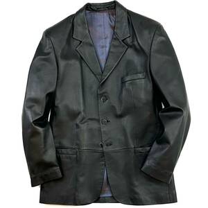 良品!トルコ製VERSACE COLLECTION ヴェルサーチ 羊革 ラムレザー 3B テーラードジャケット(50)ブラック 黒 メンズ スーツ 紳士服