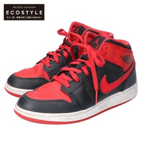 NIKE ナイキ DQ8423-060 AIR JORDAN 1 MID GS エアジョーダン 1 ミッド グレードスクール スニーカー BLACK/FIRE RED-WHITE シューズ US6Y