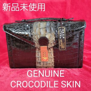 GENUINE CROCODILE SKIN 未使用品 高級素材　ワニ革製品 クロコダイル シャイニング 鰐 ハンドバッグ セカンドバッグ クラッチバッグ