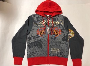 【新品タグ付き、正規品、本物】 Ed Hardy エド ハーディー パーカー ジャケット ビューティフルゴースト タイガー サイズ M グレーX 赤色