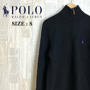 M3524 Polo by RalphLauren ポロバイラルフローレン　ハーフジップニット　Sサイズ　黒　毛100％　メンズ　ポロラルフ　トップス　ウール