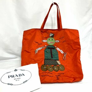 ※※[美品] PRADA プラダ ロボット ハンドバッグ トートバッグ ナイロン レザーパッチワーク オレンジ系 赤系 軽量 メンズ レディース※※