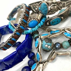 ■トルコ石/ラピスラズリブレスレット10点おまとめ■a約196g ターコイズ turquoise lapis lazuli accessory bracelet silver 925 CE0