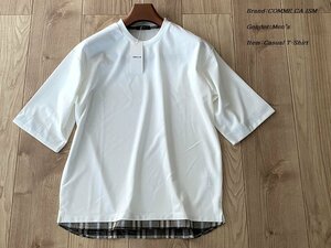 新品 COMME CA ISM MEN コムサイズム リネンチェック コンビデザインTシャツ 01ホワイト Mサイズ 64TC37 定価3,900円