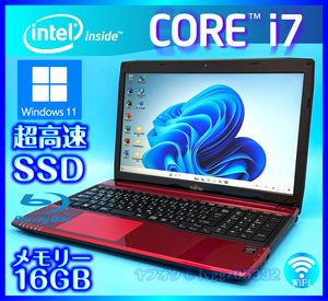 富士通 おしゃれなルビーレッド Core i7 4702MQ【大容量メモリー 16GB 高速新品 SSD +HDD1000GB】Windows11 Bluetooth Office2021 AH53/M