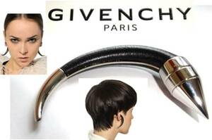 ● GIVENCHY ジバンシィ マグネット イヤリング 片耳 シルバー 革 黒 新品 ピアス SHARK CONE ユニセックス ブラック Made in italy 大活躍