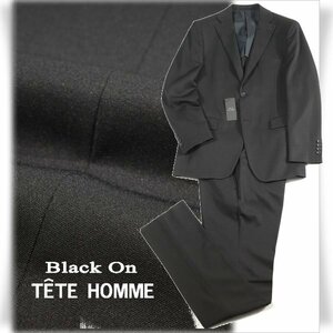 新品1円～★定価4.2万 Black On TETE HOMME テットオム シングル二つボタンスーツ 88Y4 ノータック ストレッチ 黒 ブラック ◆1379◆