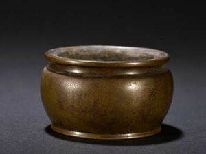 「明代 宣 古銅彫 素紋老銅香炉」旧銅器 置物擺件 賞物 中国古美術 旧蔵出