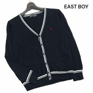 EAST BOY イーストボーイ 通年 刺繍♪ コットン スクール ニット カーディガン Sz.9　レディース ネイビー 女子 学生 通学　K3T01288_C#O