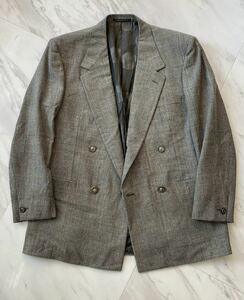 美品 希少 Gianni Versace 90s vintage グレンチェック ダブル テーラード ジャケット 52 グレー ジャンニ ヴェルサーチ ヴィンテージ レア