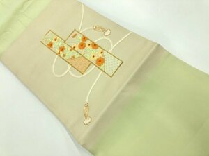 ys6555422; 短冊に桔梗・菊模様刺繍名古屋帯【リサイクル】【着】