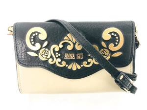 T02/023 ANNA SUI アナスイ ウォレット 財布 お財布ショルダー ミニバッグ ポーチ ベージュ/ブラック/ゴールド