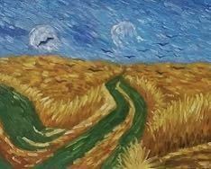 デスク本描き油絵模写/F4キャンバス・台付/ゴッホ『烏の飛ぶ麦畑』