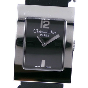 Dior クリスチャンディオール マリス D78-109 腕時計 SS×レザー シルバ― クオーツ レディース 黒文字盤【53310460】中古