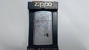 シルバー　アラベスク柄　スリム　90年　Zippo 