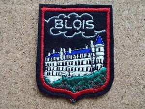 70s フランス ブロワ BLOIS ビンテージ フェルト刺繍ワッペン/建築物 城 紋章アップリケ王冠パッチ旅行エンブレム土産ヨーロッパ