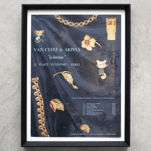 Van Cleef & Arpels ヴァンクリーフ&アーペル 1950年 ジュエリー 猫 フランス ヴィンテージ 広告 額装品 レア フレンチ ポスター 稀少