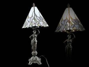 【雲】某名家収蔵品 女性彫刻ランプ テーブルライト ガラス 高さ55cm 古美術品(ブロンズステンドグラス)CA9537Ｙ UTDmnbv