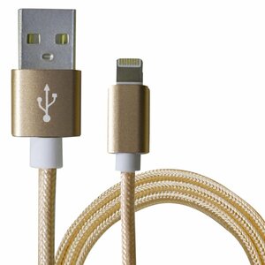 【新品即納】[3m/300cm]ナイロンメッシュケーブルiPhone用 充電ケーブル USBケーブル iPhone iPad iPod ゴールド