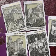 52515セール現品限り　外国切手未使用　ギリシャ発行建築物風景5種揃高額券種含